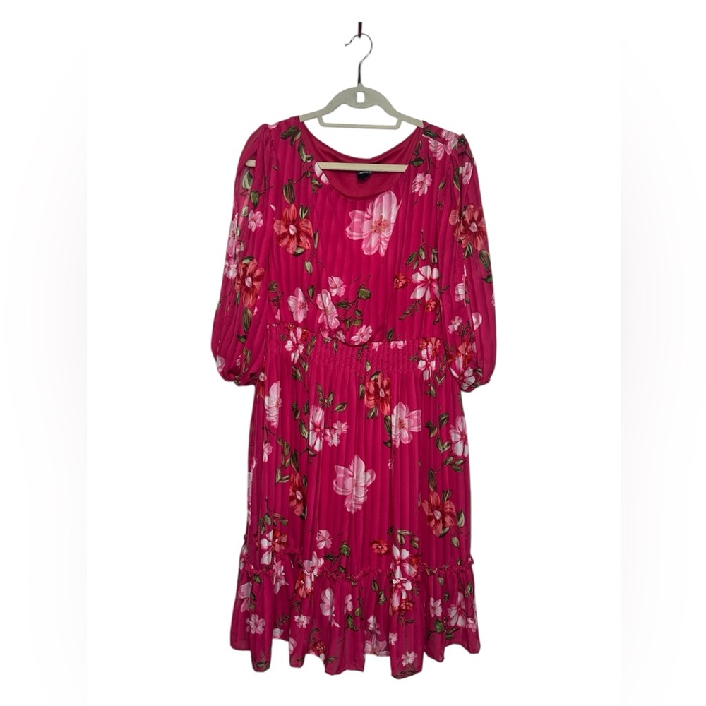 Maison Tara Women's Floral 3/4 Split‎ Sleeve Midi Dress in Pink Size 16W